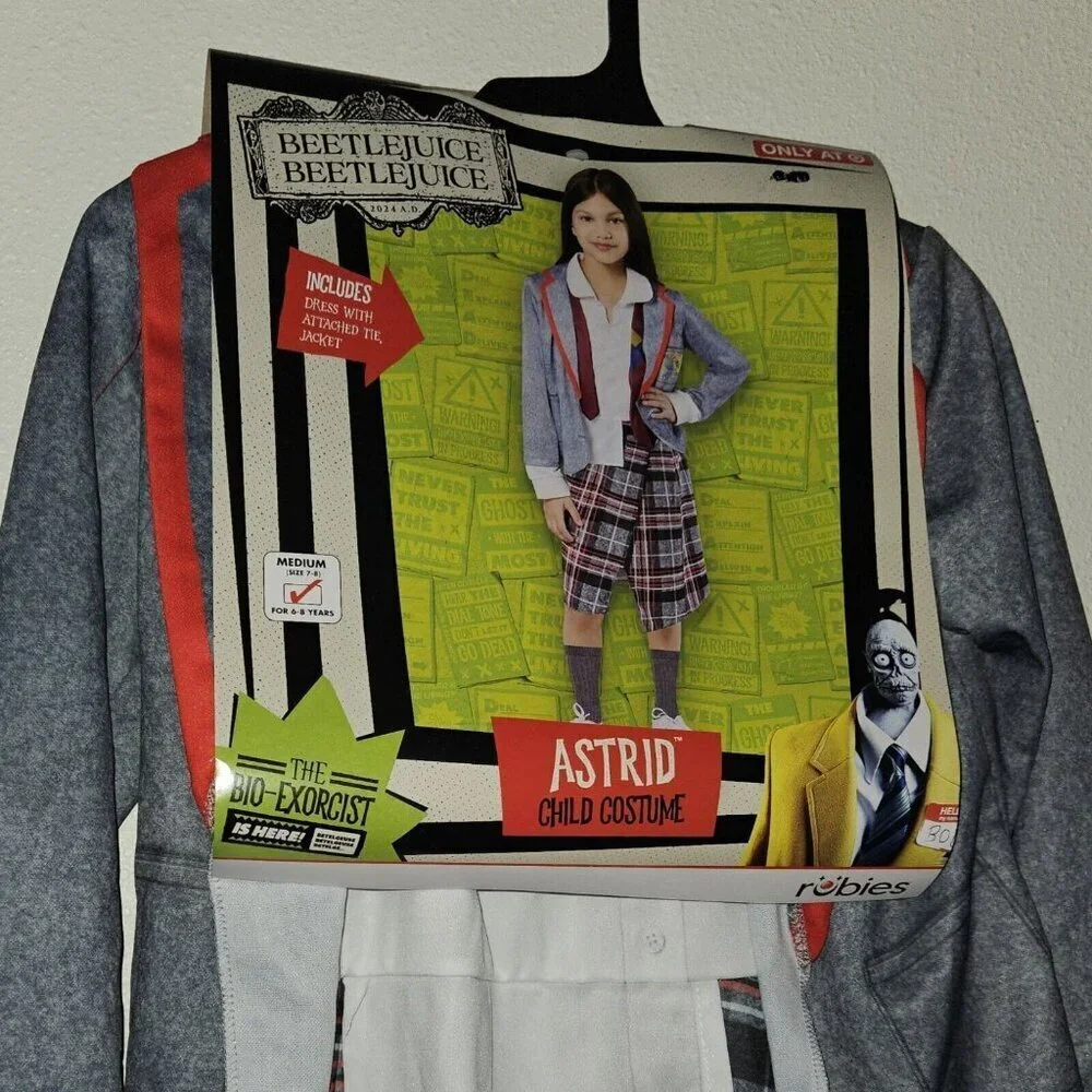 NEW Beetlejuice Astrid Halloween Costume Girls Medium 7-8 Dress Schoolgirl